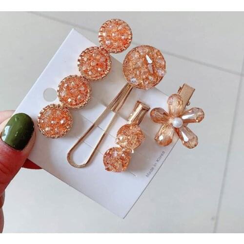 Crystal embellished four-piece hair clip headdress girl heart small fresh and cute hair card set hair clip bangs clip