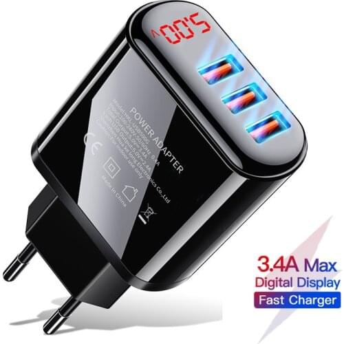 18W Quick charge 3.0 USB Charger For iPhone Huawei Xiaomi Samsung Huawei 5V 3A Digital Display Fast Charging Wall Phone Charger