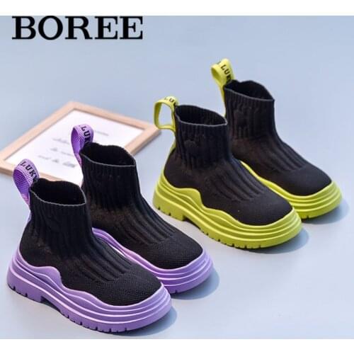 Women Sock Boots Autumn Girl Ankle Boots Slip-On Elasticity Socks Shoes Boy Child Sneaker Comzy Non-Slip Winter Shoes For Kids