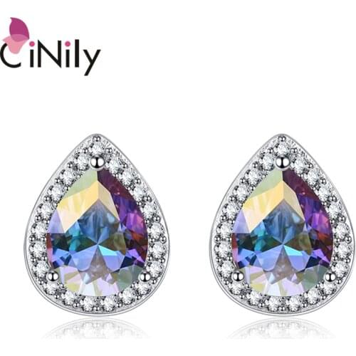 CiNily Mystic Jewelry Silver-plated Earrings Womens Drop Shape Stud Earrings Jewelry Gift FH8724