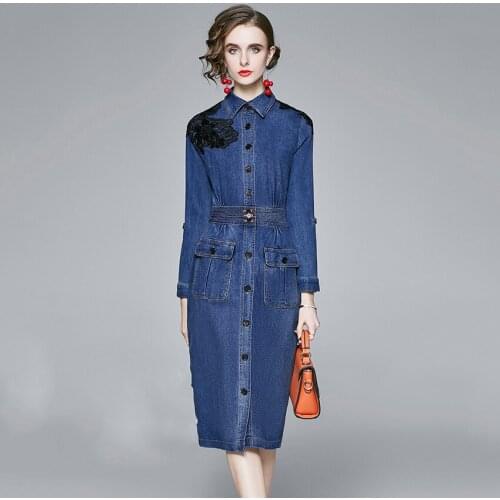 Spring Denim Dress Women Full Sleeve Bodycon Jeans Dress 2021 Korean FashionHigh Quality Embroidery Vintage Dresses Robe Femme
