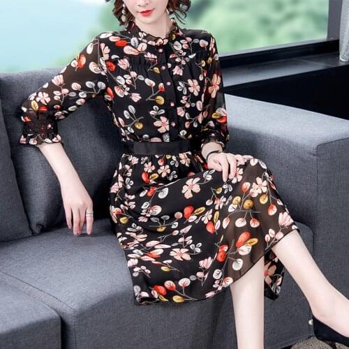 Spring Summer Boho Black Floral Chiffon Beach Vacation Dress 2021 Elegant Casual Vintage Midi Dress Women Bodycon Party Vestidos
