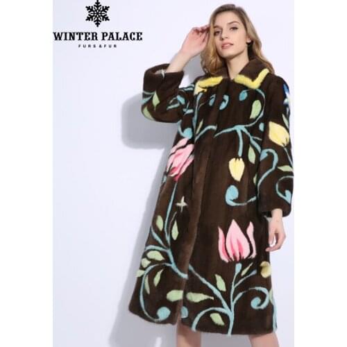 WINTER PALACE 2019 New Winter fashion Mink Fur Coat Print Long Import Crown Level natural mink fur coats