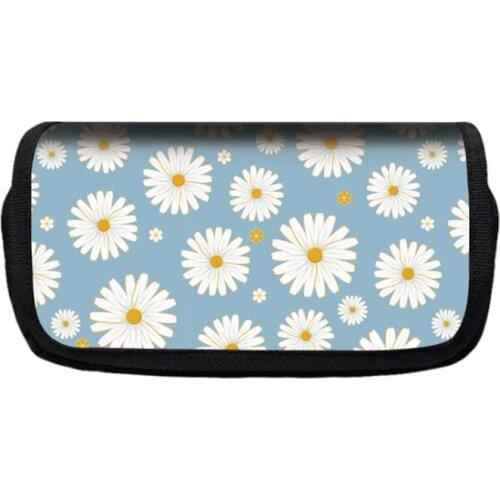 1 pcs Small Fresh Daisies Pencil Bag boys girls high quality Flip nylon pencil case children school supplies stationery