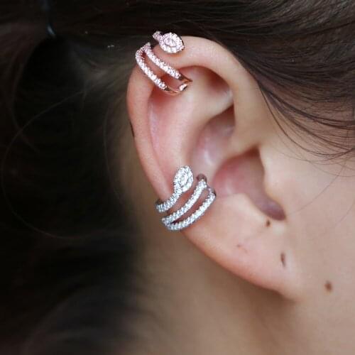 1Pcs micro pave snake clip on earrings no piercing micro pave cz women girl earring jewelry