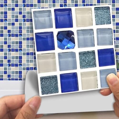 18pcs/set 10x10cm Crystal Glass Mosaic Self-Adhesive Waterproof TV Background Bathroom Home Decor Tile Sticker Wall Decals