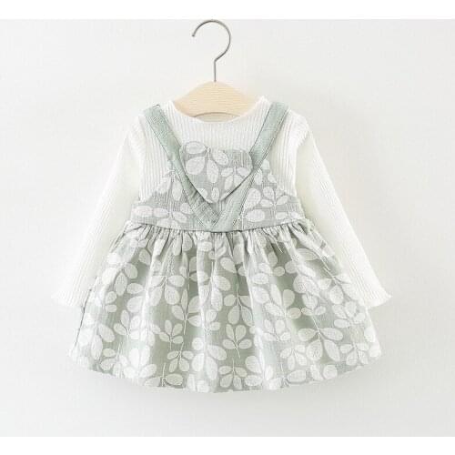 2018 Baby girls sets autumn Kids cute white long sleeve T-shirt + floral print Dress clothing set for girls 1-2 Years