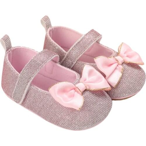 2021 Lovely Toddlers Princess Shoes Breathable Baby Girls Bow Decoration Soft Sole Shoes Infant Non-slip Prewalker 0-12M