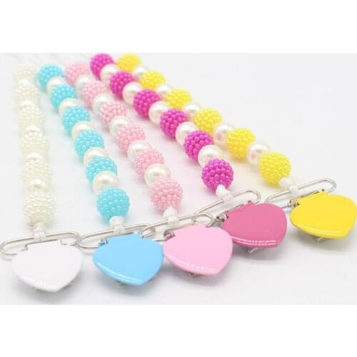 2021 New Arrival Personalised Pacifier Clips Baby Accessories Heart-shaped Pacifier Holder Newborn Genuine Pearl Teether
