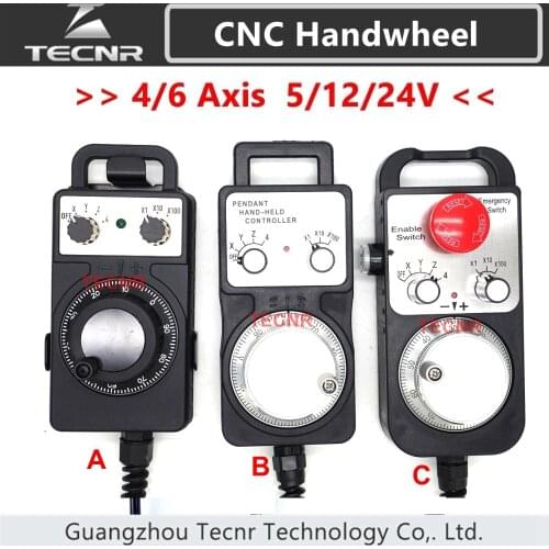 4 6 Axis MPG Universal Pendant Handwheel manual pulse generator 5V 12V 24V with Emergency Stop for cnc router machine