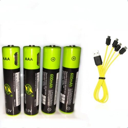 ZNTER AAA rechargeable battery 1.5V AAA 600mAh USB lithium polymer rechargeable battery with Micro USB cable