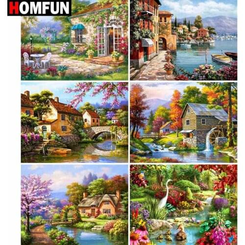 HOMFUN Full Square/Round Drill 5D DIY Diamond Painting "House view" Embroidery Cross Stitch 5D Home Decor Gift
