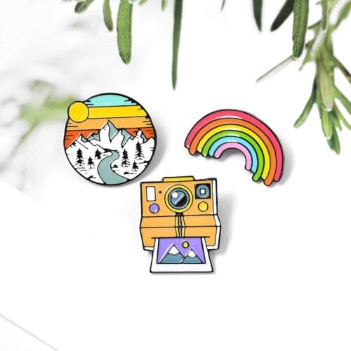 Rainbow Camera Snow Mountain Brooch Cartoon Brooch Badge Rainbow Camera Landscape Lapel Pin Student Cartoon Cute Outdoor Pin