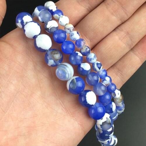 Blue White Fire Agates Onyx Beads Natural Stone Round Loose Spacer Beads For Jewelry Making DIY Bracelet 15'Strand 6/8/10mm