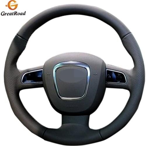 Black Genuine leatherSteering Wheel Cover for Audi A3 (8P) 2008-2013 A4 (B8) 2008-2010 A5 2008-2010 A6 (C6) 2007-2011