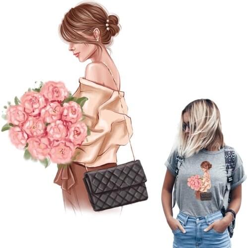 Flower Appliques Iron On Patches Diy Thermal Transfer New Design Hot Tear T-Shirt Dresses Beautiful Woman Pattern Patches