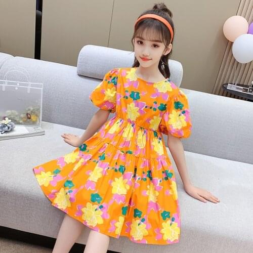 Kids Dress For Girls Summer Fashion O-neck Party Dress Children Clothes Lovely Printed Short Sleeve Girls Princess Dresses
