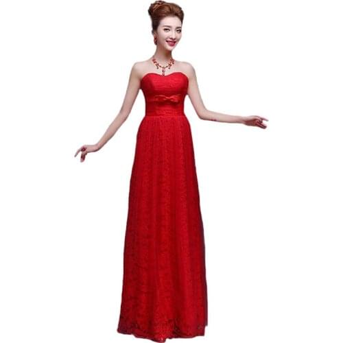 Champagne Color Long Evening Dress 2016 Fashion Sexy Slim Strapless Bow Back Lacing Lace Evening Dresses Vestido De Festa BV10