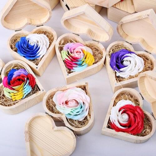 Storage Boxes Heart Shape Wood Box Jewelry Box Wedding Gift Home Storage Bin Earrings Ring box Rose Chirstmas Gift