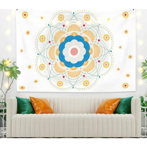 Mandala Tapestry Golden and Blue Flower for Livingroom Photography Wall Decor