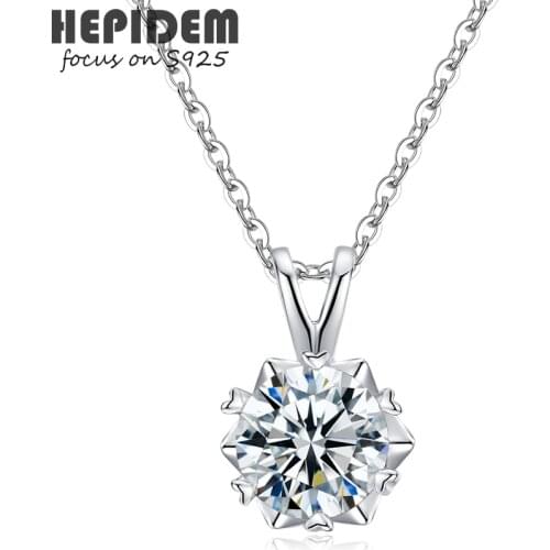 HEPIDEM 100% Really 1ct 6.5mm D Moissanite Pendant 925 Sterling Silver Necklace Diamond Test Passed Jewelry Women S925 Gift H841