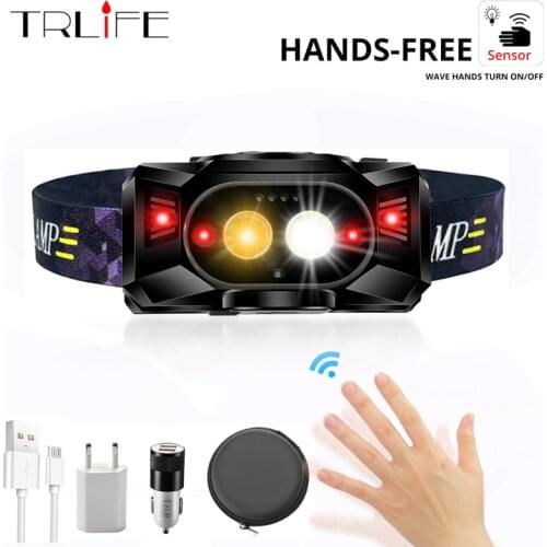 8000LM Mini Strong Sensor Headlight USB Rechargeable Induction Powerful LED Headlamp Inductive Waterproof Head Lantern Warning