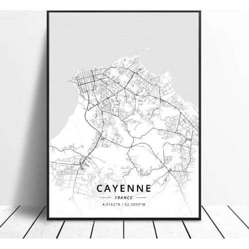 Cayenne Pau Toulouse Nimes Rennes Clermont-Ferrand Chambery France Canvas Art Map Poster