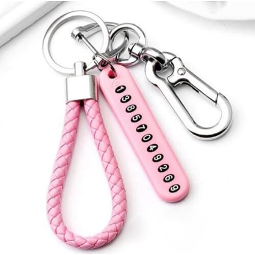 Anti-lost Key Wallet Phone Number Plate Women Leather Bradied Car Keychain Men Metal Alloy Key Ring Portable Auto Key Holder