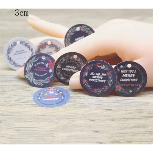 3cm round Merry xmas paper gifts tag Happy new year gifts candy wedding favors decoration tag party suppiles jewelry label tag