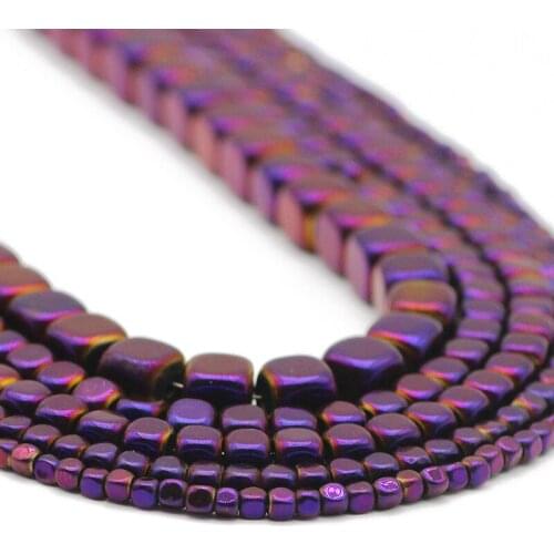 Square Cube Purple Hematite Natural Stone Charm Spacers Loose Beads For Jewelry Making Handmade DIY Bracelets Findings 2/3/4/6MM