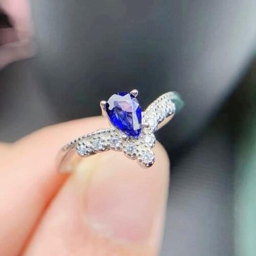 Natural real blue sapphire crown small ring Per jewelry 925 sterling silver 4*6mm 0.5ct gemstone Fine jewelry T214164