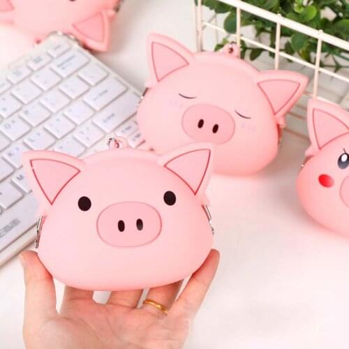Lovely Kawaii Pink Pig Cartoon Animal Women Girls Wallet Multicolor Jelly Silicone Coin Bag Purse Keychain Kid Gift