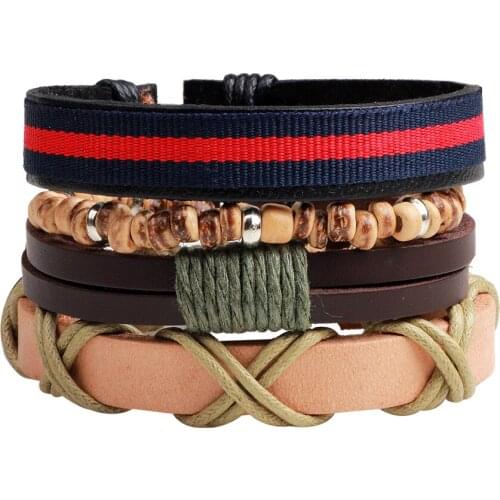 1Set Men Braided Punk Rock Multilaye Woven Leather Bangle Bracelet For Men Women Pulseira Femme Jewelry Gift