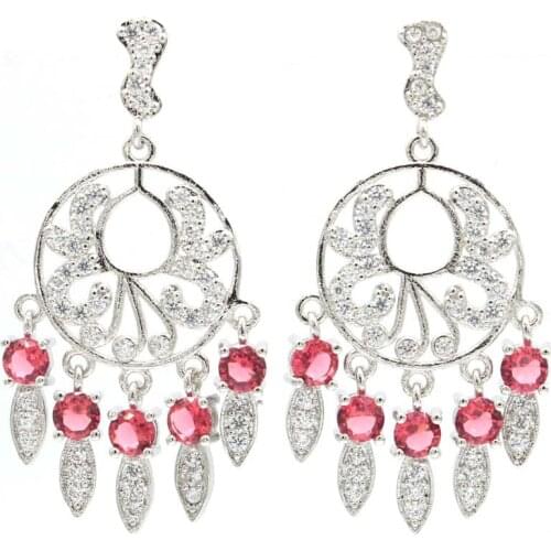 41x21mm SheCrown Jewelry Set Created Violet Tanzanite Rhodolite Garnet Cubic Zircon For Women Silver Earrings Pendant Daily Wear