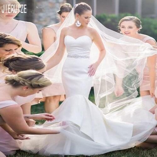 JIERUIZE New Elegant Mermaid Wedding Dresses Sweetheart Crystal Sashes Backless With Button Wedding Bridal Gowns robe de mariee