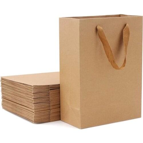 New 25 Pieces Kraft Paper Shopping Bag Kraft Paper Gift Bag, Brown Kraft Paper Gift Bag with Widened Fabric Handle Vertical sect