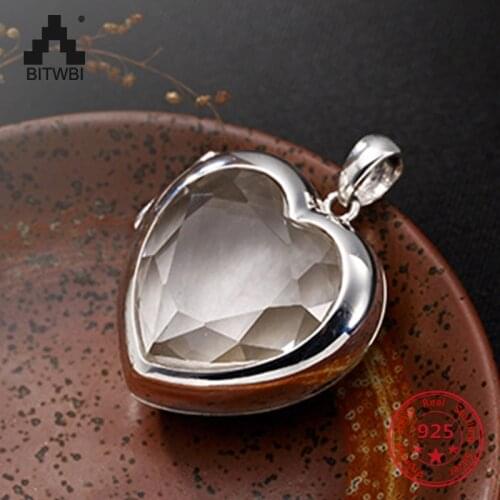 Real 925 Sterling Sliver Crystal Heart-shape Pendant Necklace for Man Women Simple Fashion Vintage Remembrance Jewelry Gift