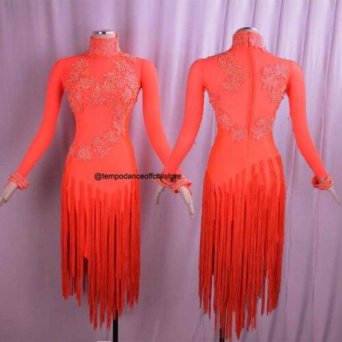 2018 New Latin Dance Dress Women/LadiesOrange Dance Costume Cha-Cha Competition Dancing Dresses