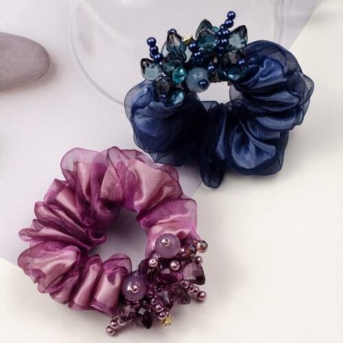 Purple Bohemian Handmade Hair Accessories Elastic Hair Band New Shiny Colorful Crystal Pearl Flower Hairband Headband Wholesale