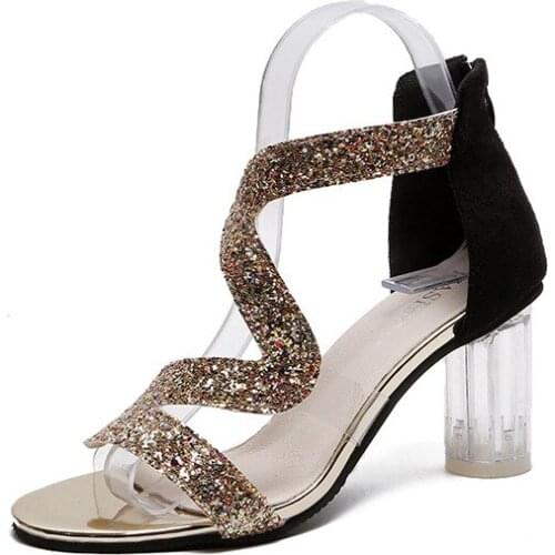 PVC Jelly Sandals Crystal Heel Bling Open Toed High Heels Women Transparent Heel Sandals Slippers Discount Pumps