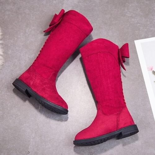 Sweet Knee High Tall Boots Kids Girls Children Boots for Big Girls Lovely Bowknot Black Single Shoes size 26-36 SS030