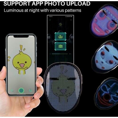 LED Luminous Bluetooth Face Cover Full-color Display Flash Map Face Cover Cosplay Props for DIY Glow Party Supplies