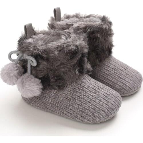 Toddler Baby Warm Winter First Walker Knitting Pompom Boots Solid Prewalker Anti-Slip Cotton Boots Children Crawling Shoes