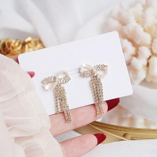 All-Match Tassels Earrings Inlaid Top Quality Zircon Bowknot Earrings Freshwater Pearl Earring Daily Temperament Luxury Jewelry