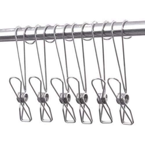 6pcs Universal Stainless Steel Wire Clip Multi-Purpose Clip With Hook And Long Tail Kitchen Bathroom Clamp