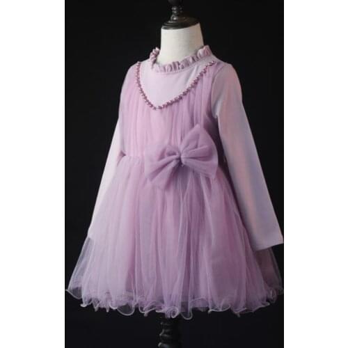 Spring autumn girl clothing kids clothes girl princess bow dresses baby girls 100% cotton bow knot party dress for 3-9 years old