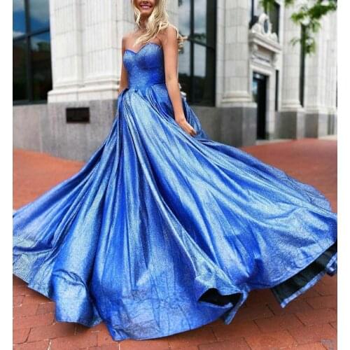 VKBRIDAL A-Line Sweetheart Prom Dresses Glitter Homecoming Dress Long Criss Cross Back A-Line Prom Party Gowns with Pocket