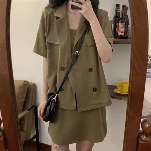 Retro Drape Small Suit Suspender Skirt Suit Female Summer Sweet Thin Suit Two-piece Suit