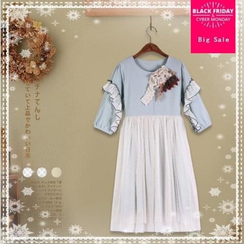2018 summer new hot sale Fashion print stitching retro petticoat Mori girl multilayer Lolita cute dress female loose dress L559