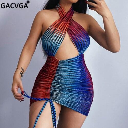 GACVGA Draw String Halter Sexy Bodycon Dress For Women 2021 Summer Party Mini Dresses Casual Clubwear Traf Y2K Vestido De Mujer